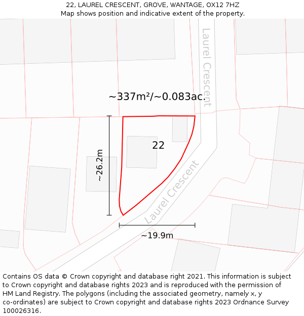 22, LAUREL CRESCENT, GROVE, WANTAGE, OX12 7HZ: Plot and title map