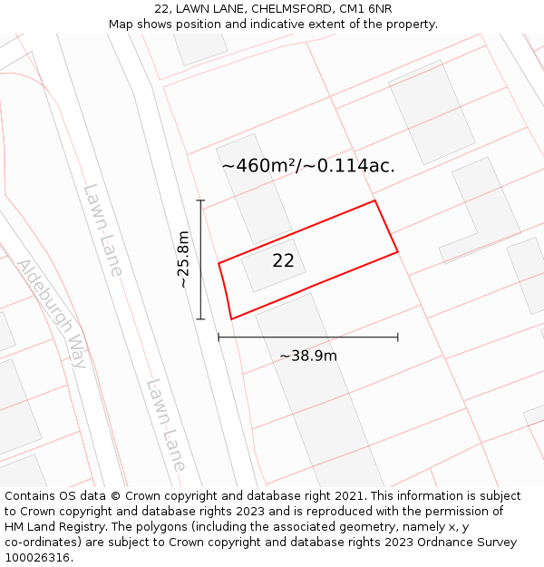 22, LAWN LANE, CHELMSFORD, CM1 6NR: Plot and title map