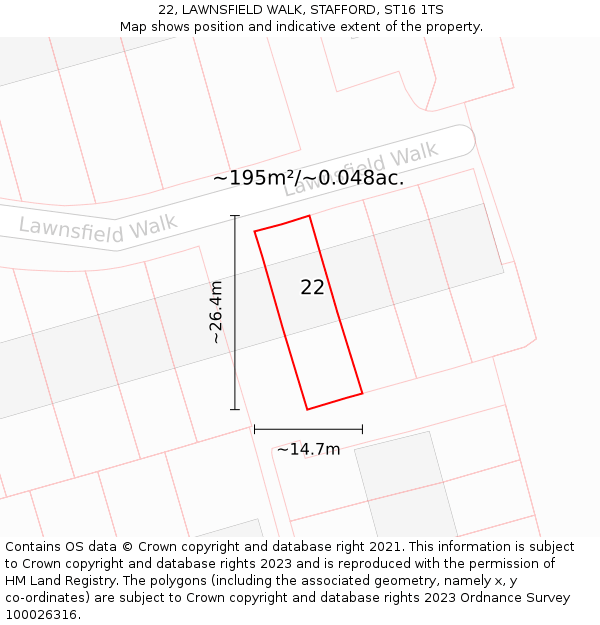 22, LAWNSFIELD WALK, STAFFORD, ST16 1TS: Plot and title map