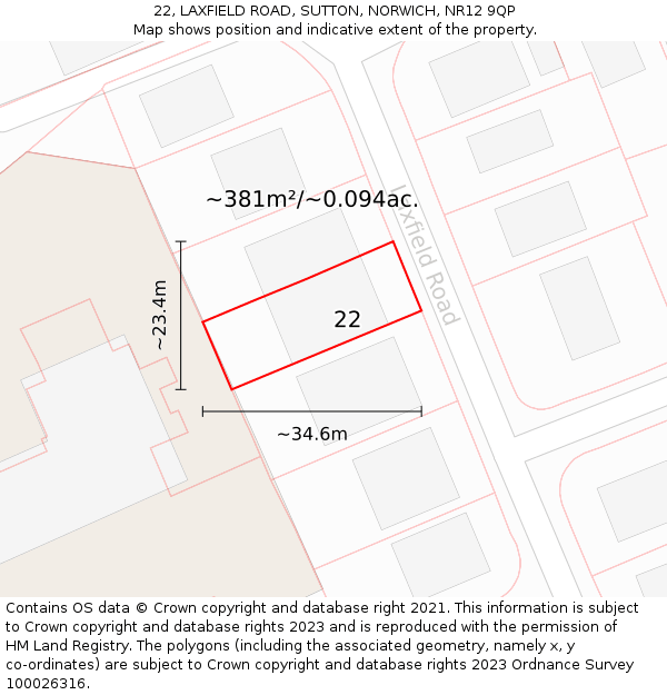 22, LAXFIELD ROAD, SUTTON, NORWICH, NR12 9QP: Plot and title map
