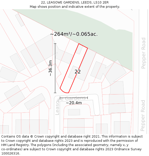 22, LEASOWE GARDENS, LEEDS, LS10 2ER: Plot and title map