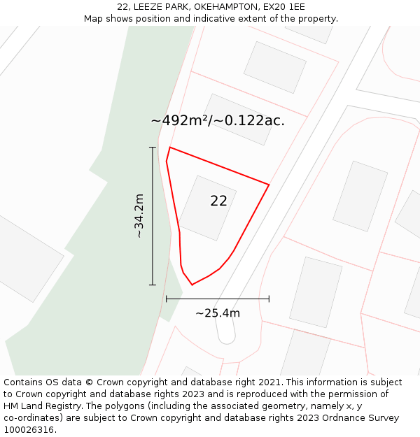 22, LEEZE PARK, OKEHAMPTON, EX20 1EE: Plot and title map