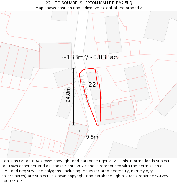 22, LEG SQUARE, SHEPTON MALLET, BA4 5LQ: Plot and title map