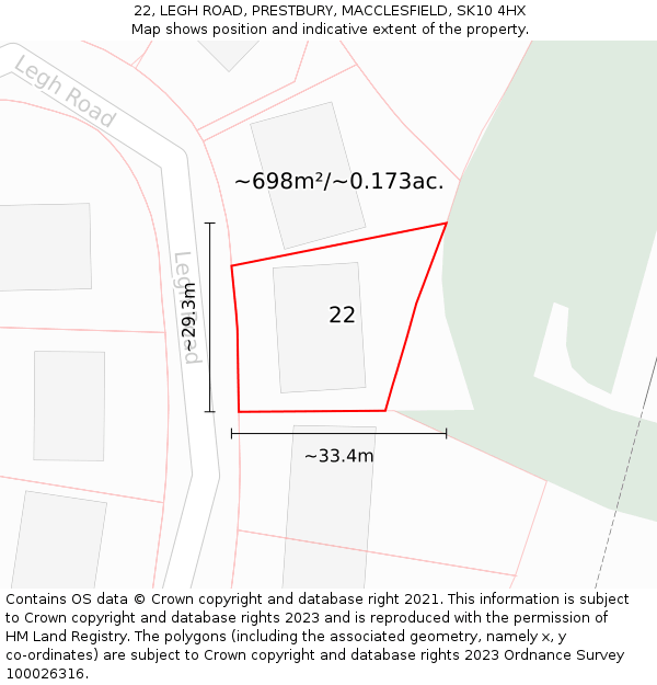 22, LEGH ROAD, PRESTBURY, MACCLESFIELD, SK10 4HX: Plot and title map