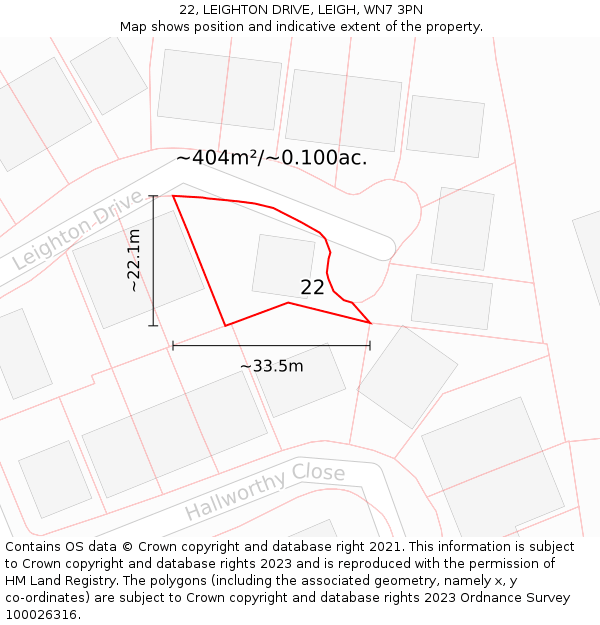 22, LEIGHTON DRIVE, LEIGH, WN7 3PN: Plot and title map