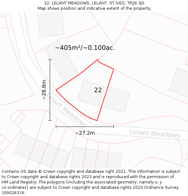 22, LELANT MEADOWS, LELANT, ST IVES, TR26 3JS: Plot and title map