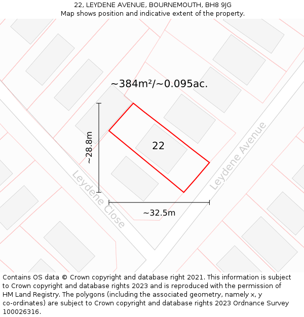 22, LEYDENE AVENUE, BOURNEMOUTH, BH8 9JG: Plot and title map