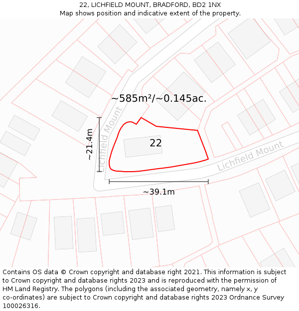 22, LICHFIELD MOUNT, BRADFORD, BD2 1NX: Plot and title map