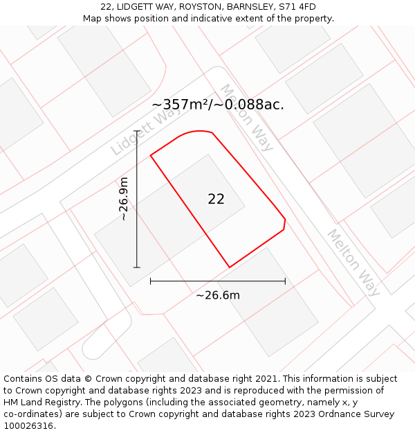 22, LIDGETT WAY, ROYSTON, BARNSLEY, S71 4FD: Plot and title map