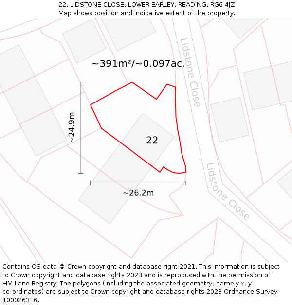 22, LIDSTONE CLOSE, LOWER EARLEY, READING, RG6 4JZ: Plot and title map
