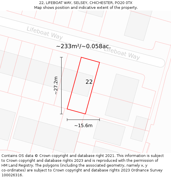 22, LIFEBOAT WAY, SELSEY, CHICHESTER, PO20 0TX: Plot and title map