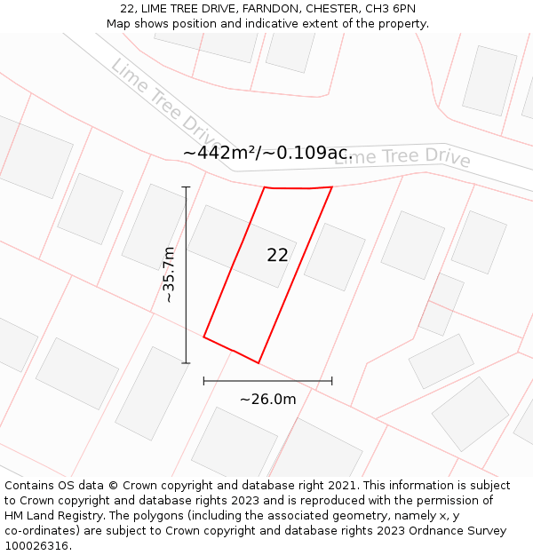 22, LIME TREE DRIVE, FARNDON, CHESTER, CH3 6PN: Plot and title map