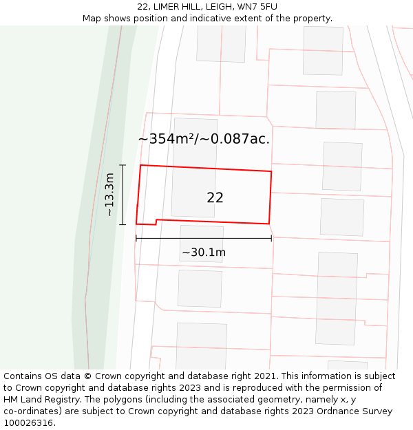 22, LIMER HILL, LEIGH, WN7 5FU: Plot and title map