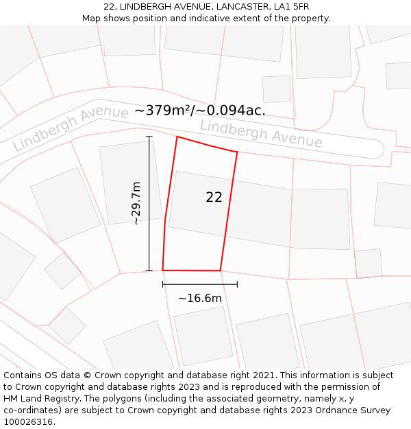 22, LINDBERGH AVENUE, LANCASTER, LA1 5FR: Plot and title map