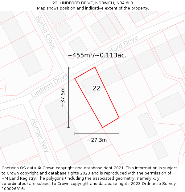 22, LINDFORD DRIVE, NORWICH, NR4 6LR: Plot and title map