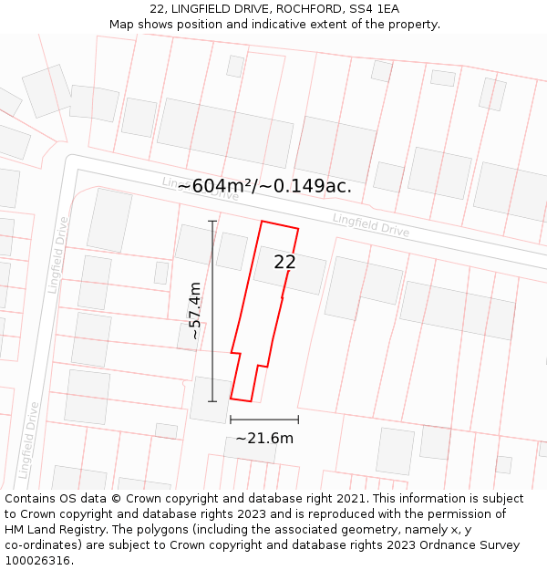 22, LINGFIELD DRIVE, ROCHFORD, SS4 1EA: Plot and title map