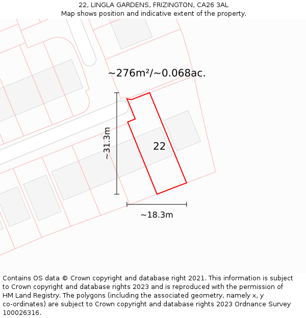 22, LINGLA GARDENS, FRIZINGTON, CA26 3AL: Plot and title map