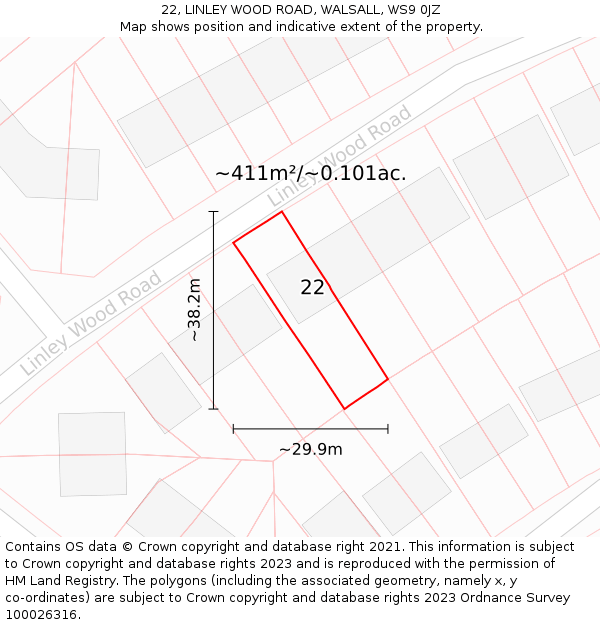 22, LINLEY WOOD ROAD, WALSALL, WS9 0JZ: Plot and title map