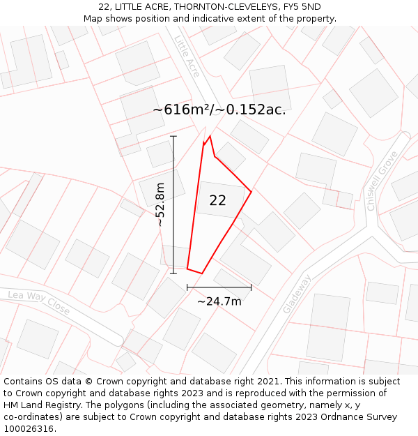 22, LITTLE ACRE, THORNTON-CLEVELEYS, FY5 5ND: Plot and title map