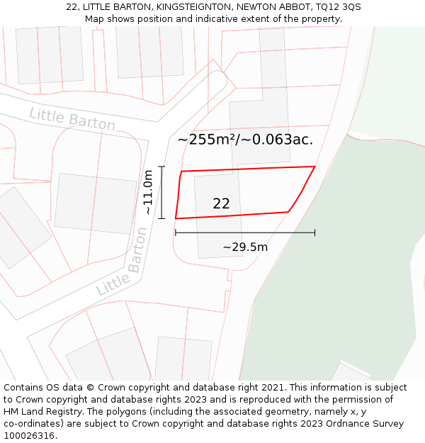 22, LITTLE BARTON, KINGSTEIGNTON, NEWTON ABBOT, TQ12 3QS: Plot and title map