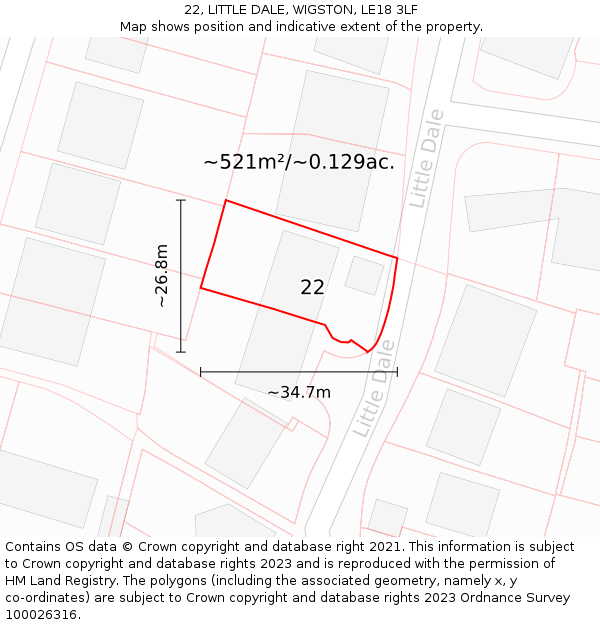 22, LITTLE DALE, WIGSTON, LE18 3LF: Plot and title map