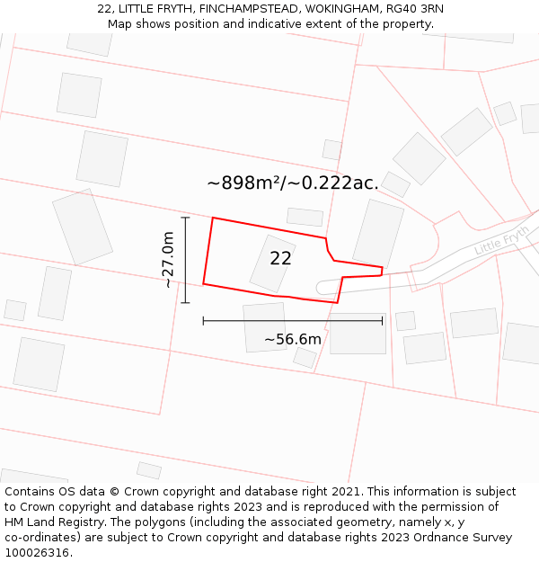 22, LITTLE FRYTH, FINCHAMPSTEAD, WOKINGHAM, RG40 3RN: Plot and title map