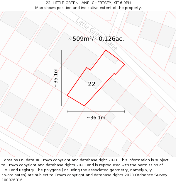 22, LITTLE GREEN LANE, CHERTSEY, KT16 9PH: Plot and title map
