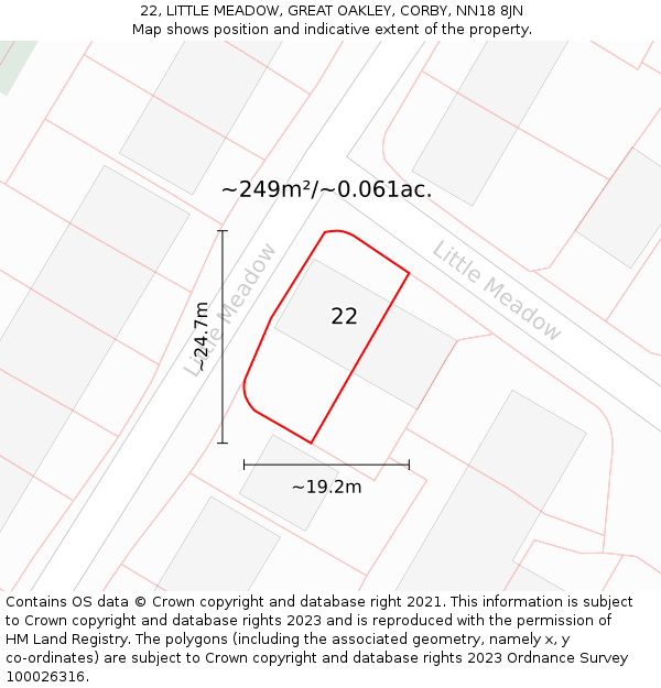 22, LITTLE MEADOW, GREAT OAKLEY, CORBY, NN18 8JN: Plot and title map
