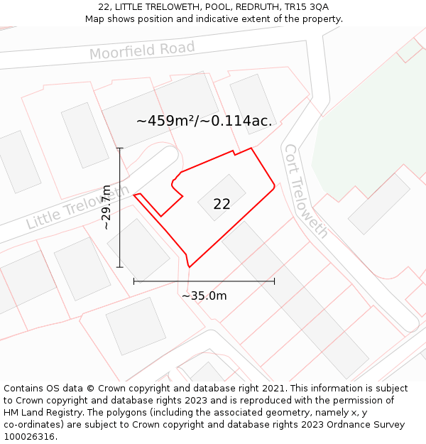 22, LITTLE TRELOWETH, POOL, REDRUTH, TR15 3QA: Plot and title map