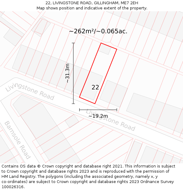 22, LIVINGSTONE ROAD, GILLINGHAM, ME7 2EH: Plot and title map