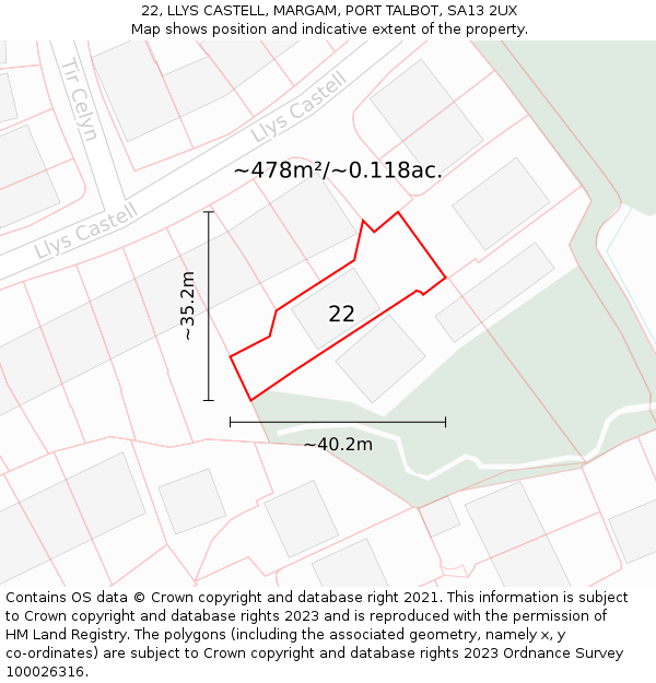 22, LLYS CASTELL, MARGAM, PORT TALBOT, SA13 2UX: Plot and title map