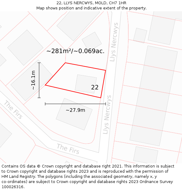 22, LLYS NERCWYS, MOLD, CH7 1HR: Plot and title map