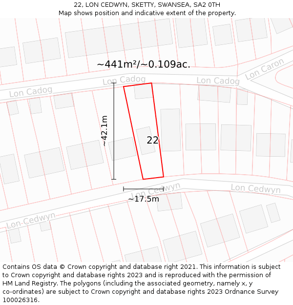 22, LON CEDWYN, SKETTY, SWANSEA, SA2 0TH: Plot and title map