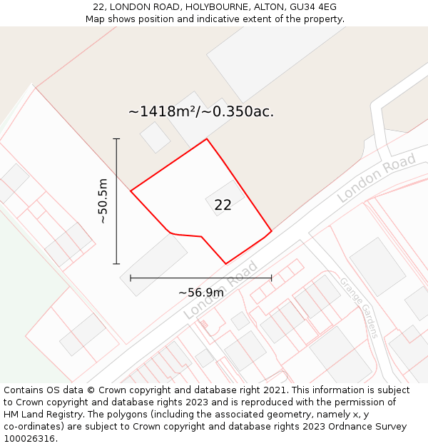 22, LONDON ROAD, HOLYBOURNE, ALTON, GU34 4EG: Plot and title map