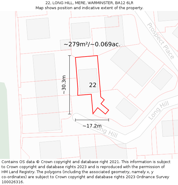 22, LONG HILL, MERE, WARMINSTER, BA12 6LR: Plot and title map