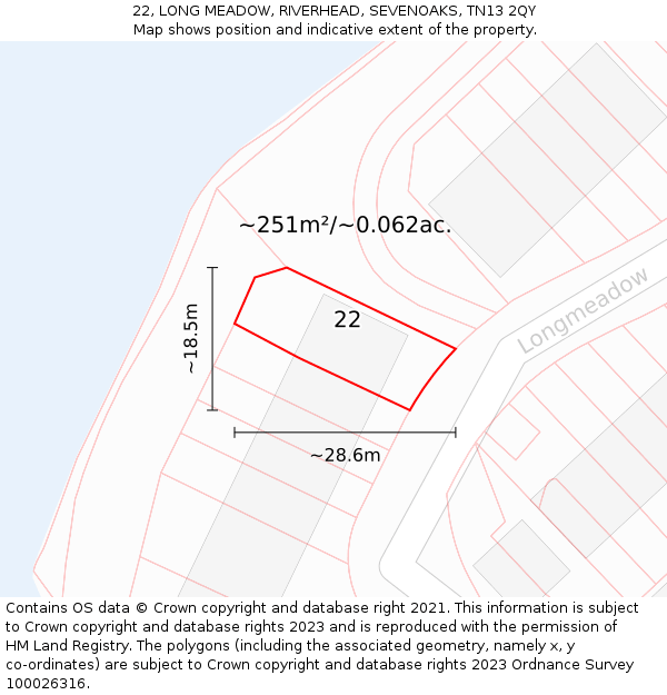 22, LONG MEADOW, RIVERHEAD, SEVENOAKS, TN13 2QY: Plot and title map