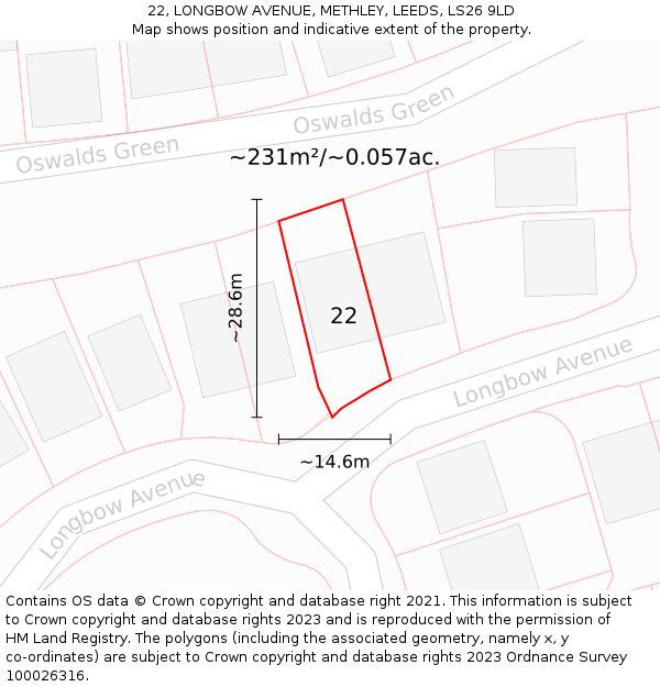 22, LONGBOW AVENUE, METHLEY, LEEDS, LS26 9LD: Plot and title map