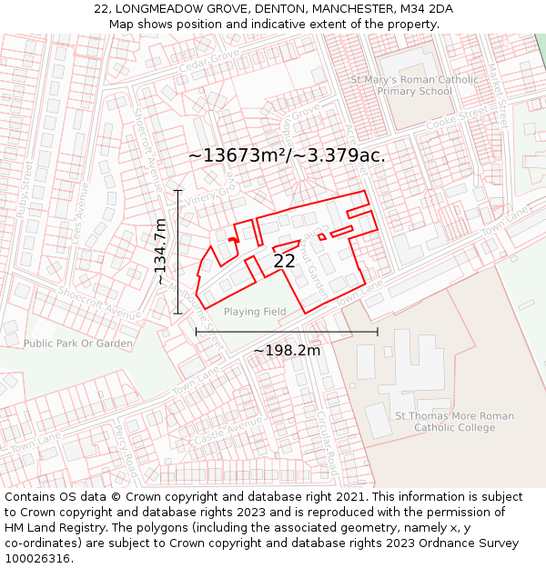 22, LONGMEADOW GROVE, DENTON, MANCHESTER, M34 2DA: Plot and title map