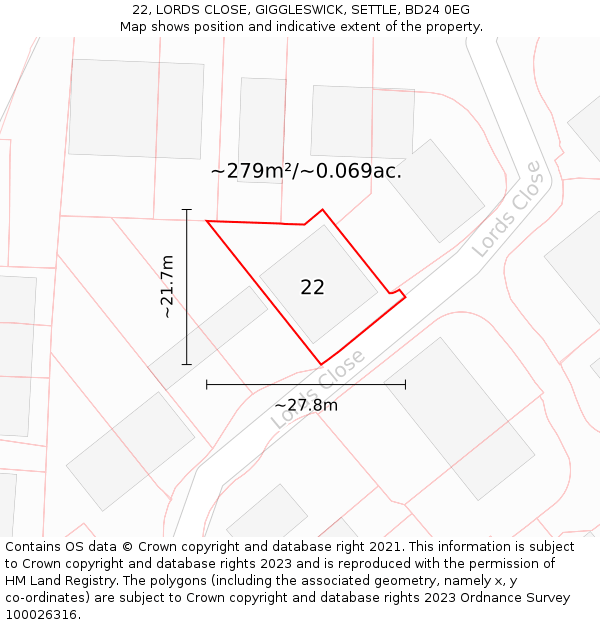 22, LORDS CLOSE, GIGGLESWICK, SETTLE, BD24 0EG: Plot and title map