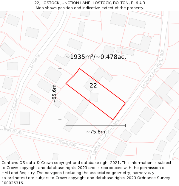 22, LOSTOCK JUNCTION LANE, LOSTOCK, BOLTON, BL6 4JR: Plot and title map