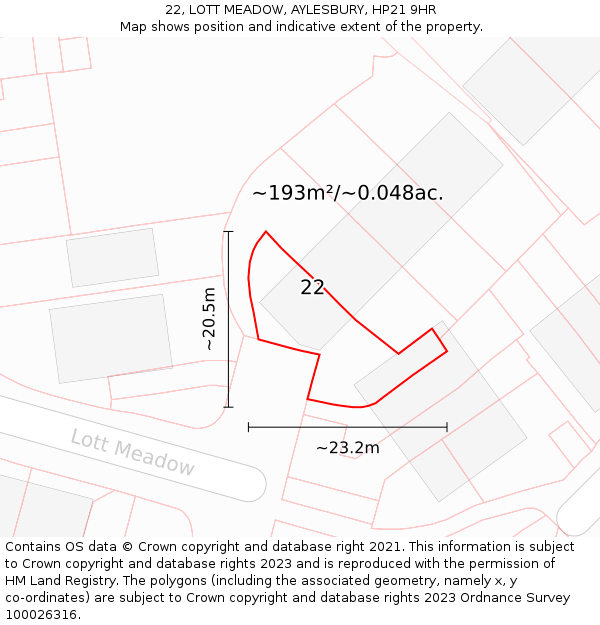 22, LOTT MEADOW, AYLESBURY, HP21 9HR: Plot and title map