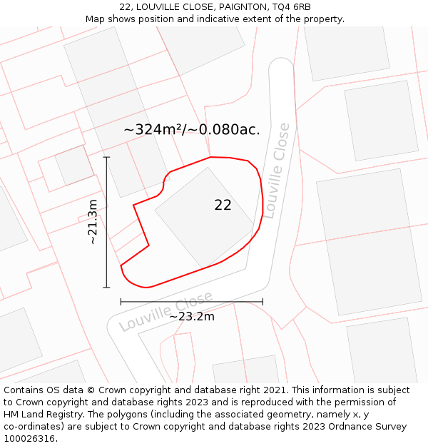 22, LOUVILLE CLOSE, PAIGNTON, TQ4 6RB: Plot and title map