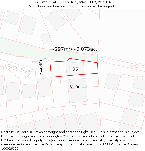 22, LOVELL VIEW, CROFTON, WAKEFIELD, WF4 1TA: Plot and title map