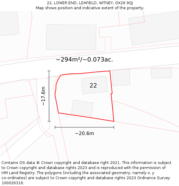 22, LOWER END, LEAFIELD, WITNEY, OX29 9QJ: Plot and title map