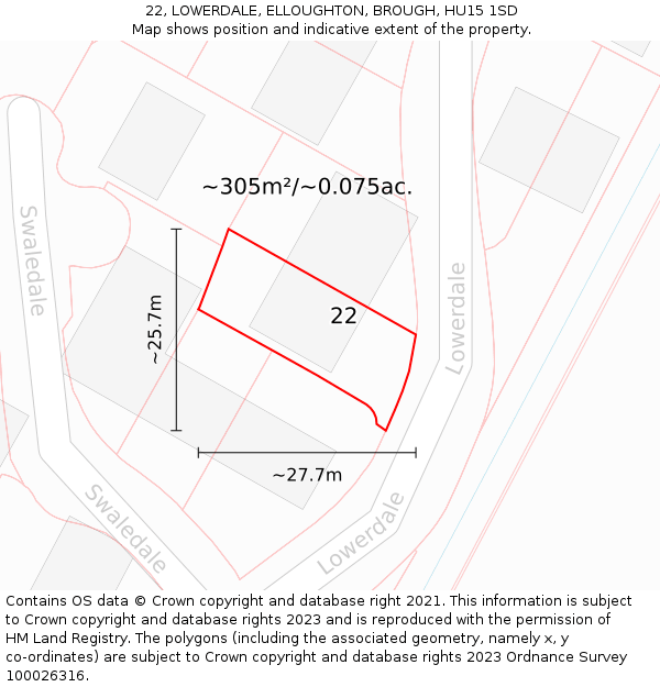 22, LOWERDALE, ELLOUGHTON, BROUGH, HU15 1SD: Plot and title map