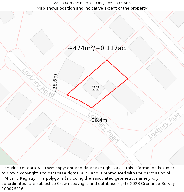 22, LOXBURY ROAD, TORQUAY, TQ2 6RS: Plot and title map