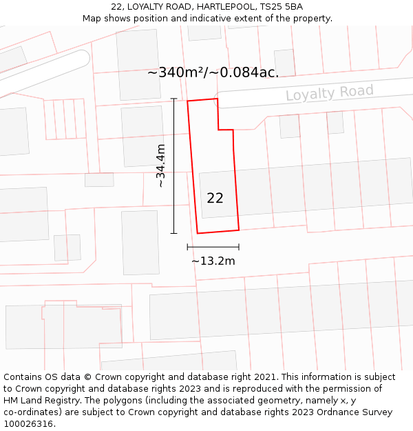22, LOYALTY ROAD, HARTLEPOOL, TS25 5BA: Plot and title map