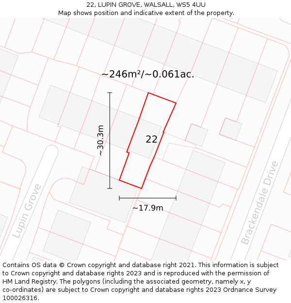 22, LUPIN GROVE, WALSALL, WS5 4UU: Plot and title map