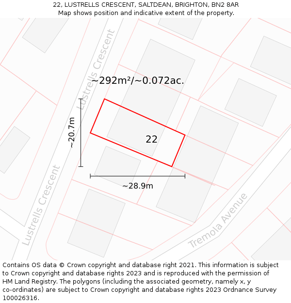 22, LUSTRELLS CRESCENT, SALTDEAN, BRIGHTON, BN2 8AR: Plot and title map