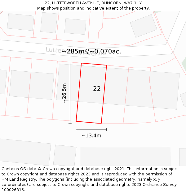22, LUTTERWORTH AVENUE, RUNCORN, WA7 1HY: Plot and title map